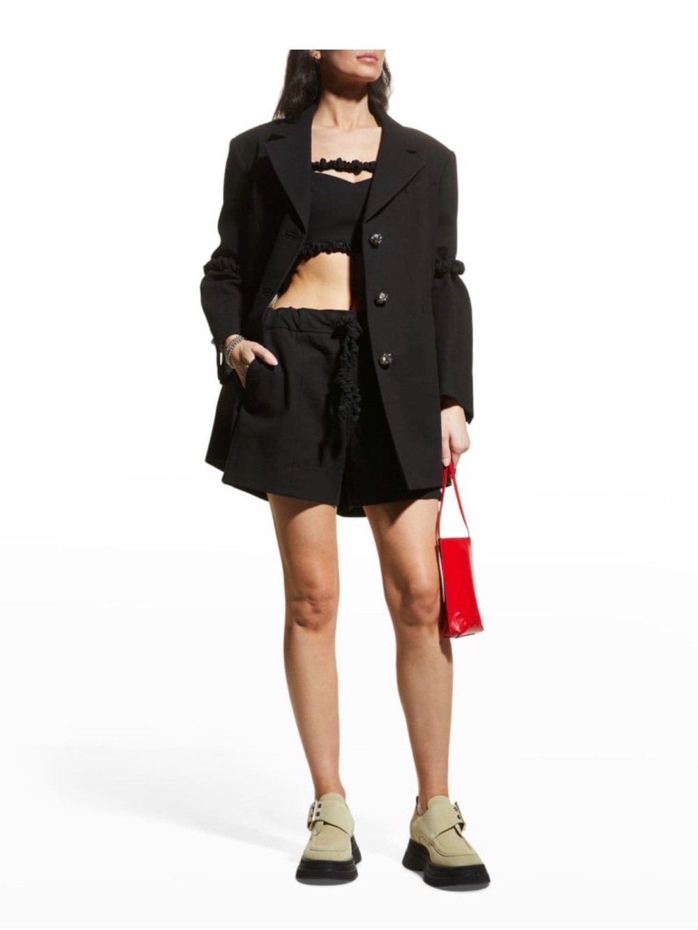 Ganni Black Oversized Blazer Cotton Suiting XS-S